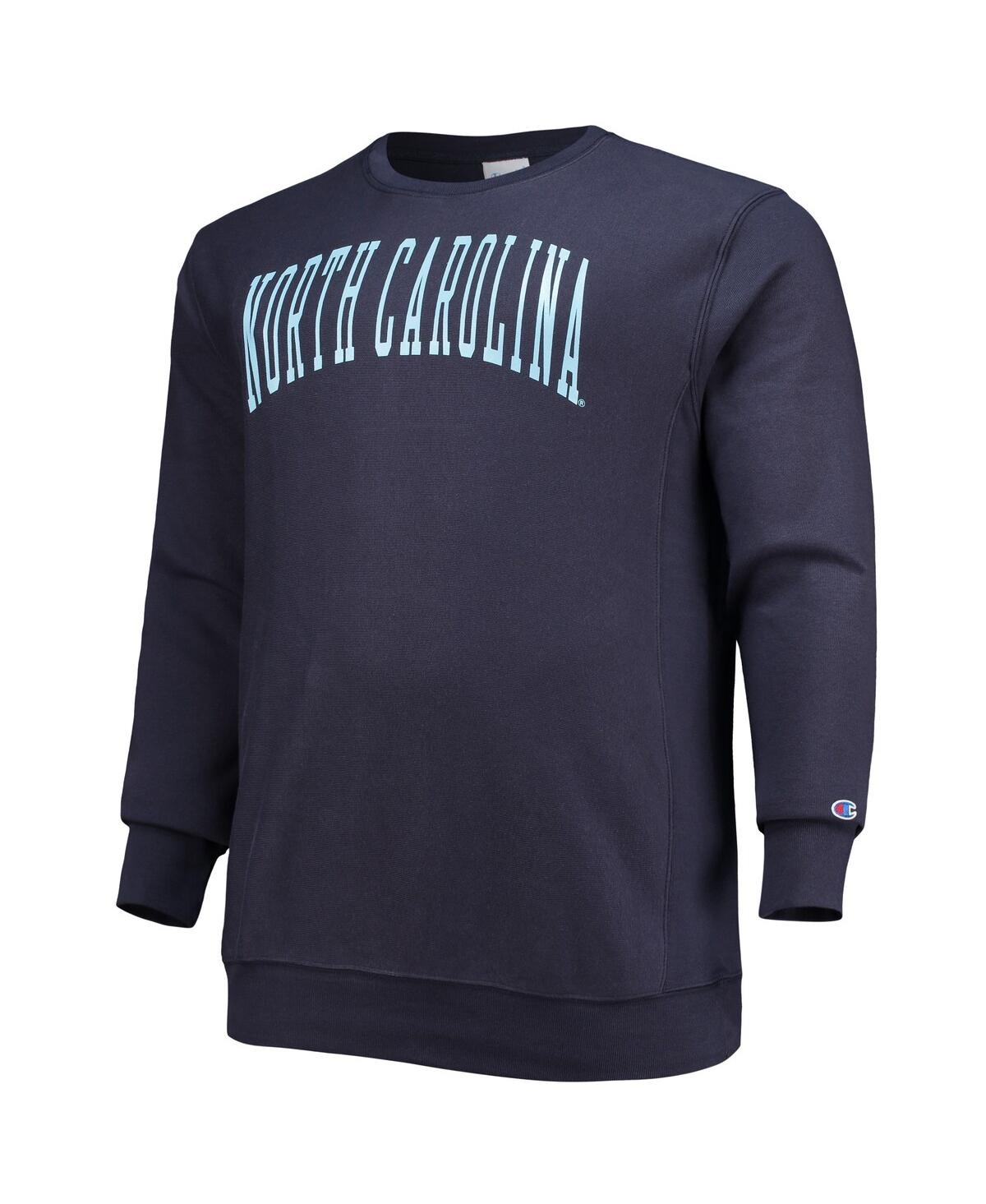 Champion Men's  Navy North Carolina Tar Heels Big And Tall Reverse Weave Fleece Crewneck Pullover Swe In Navy