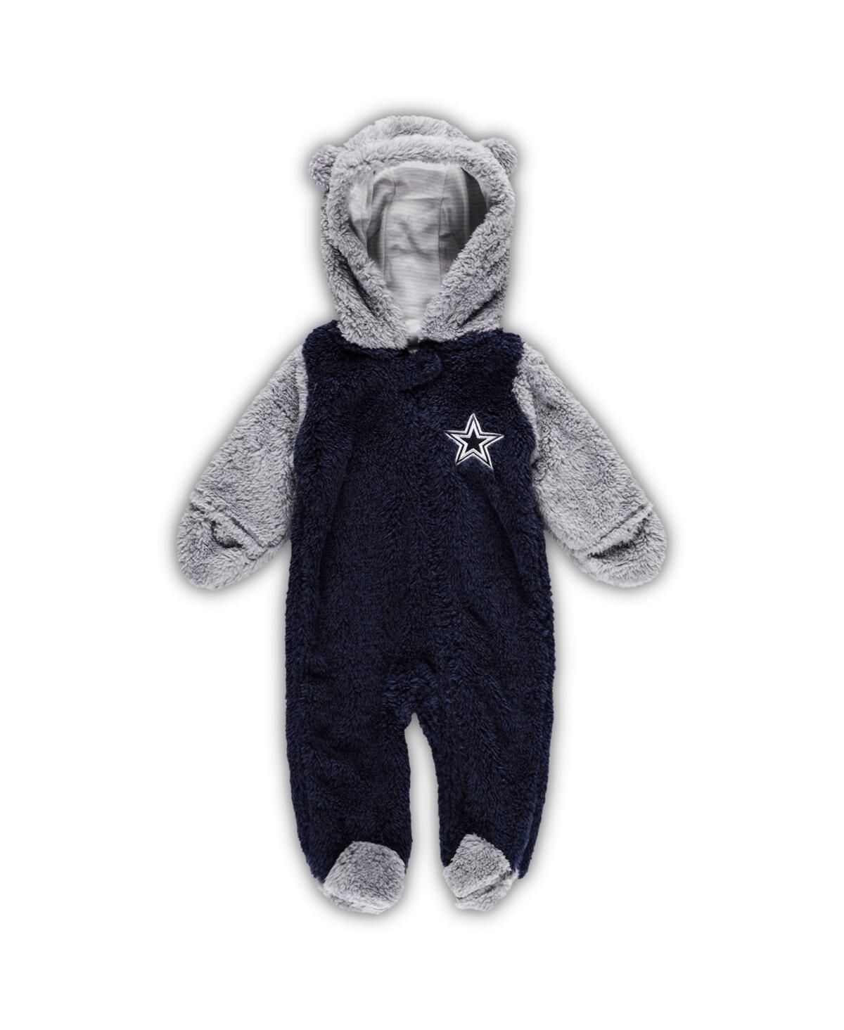Outerstuff Newborn And Infant Navy, Gray Dallas Cowboys Game Nap Teddy Fleece Bunting Full-zip Sleeper In Navy,gray