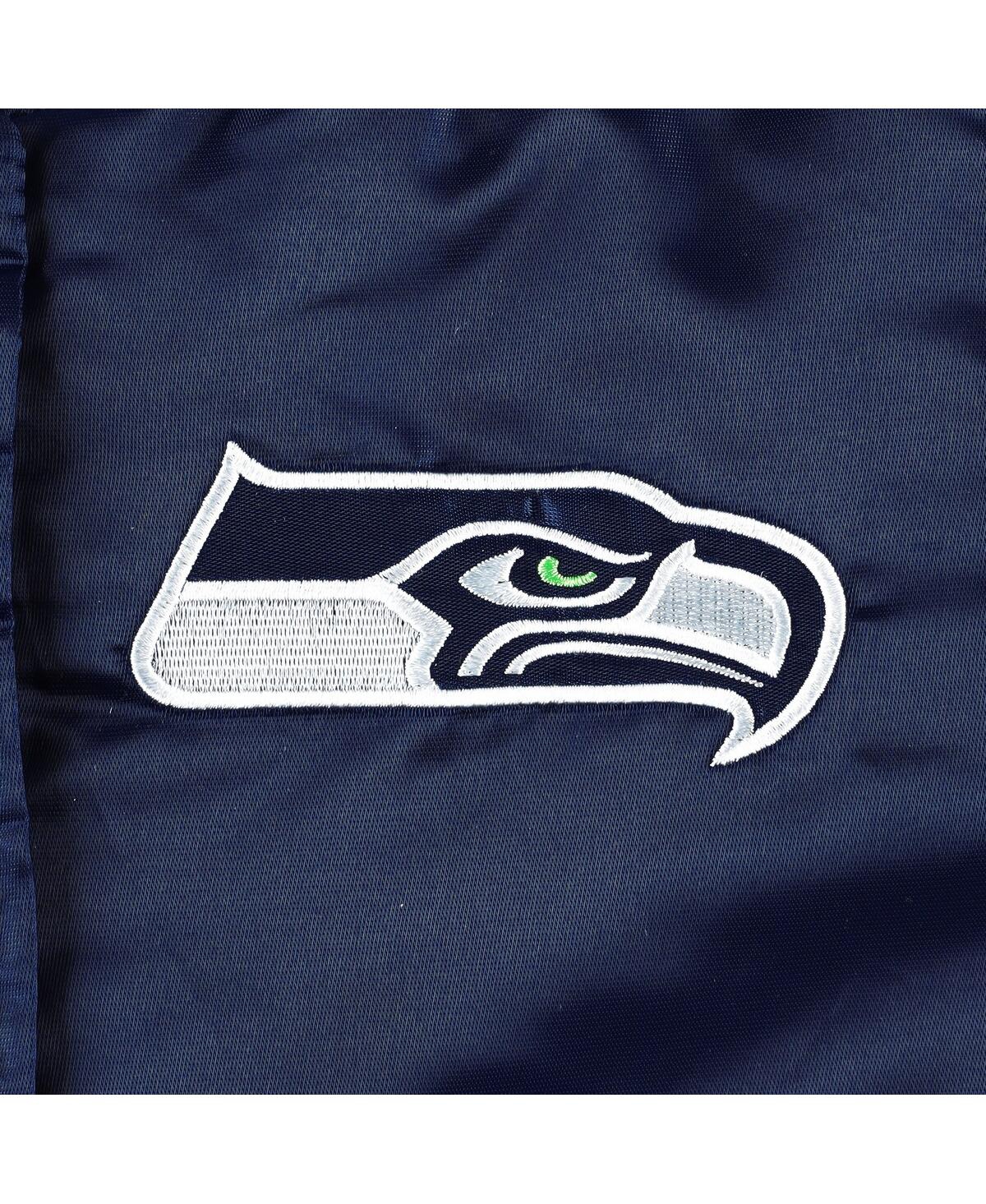 STARTER WOMEN'S STARTER COLLEGE NAVY SEATTLE SEAHAWKS LINE UP SATIN FULL-SNAP VARSITY JACKET 
