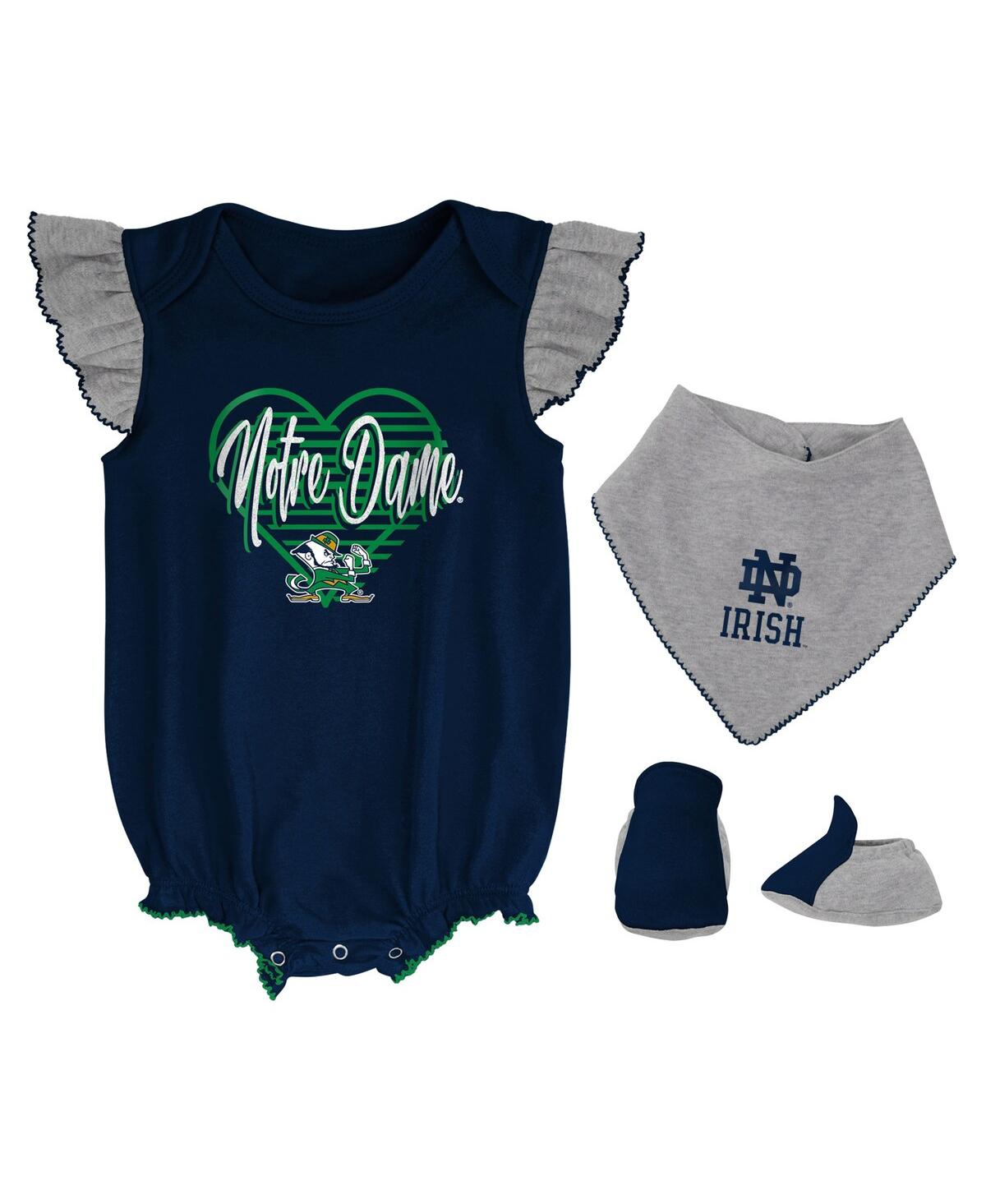 Outerstuff Babies' Girls Newborn And Infant Navy, Heather Gray Notre Dame Fighting Irish All The Love Bodysuit Bib And In Navy,heather Gray
