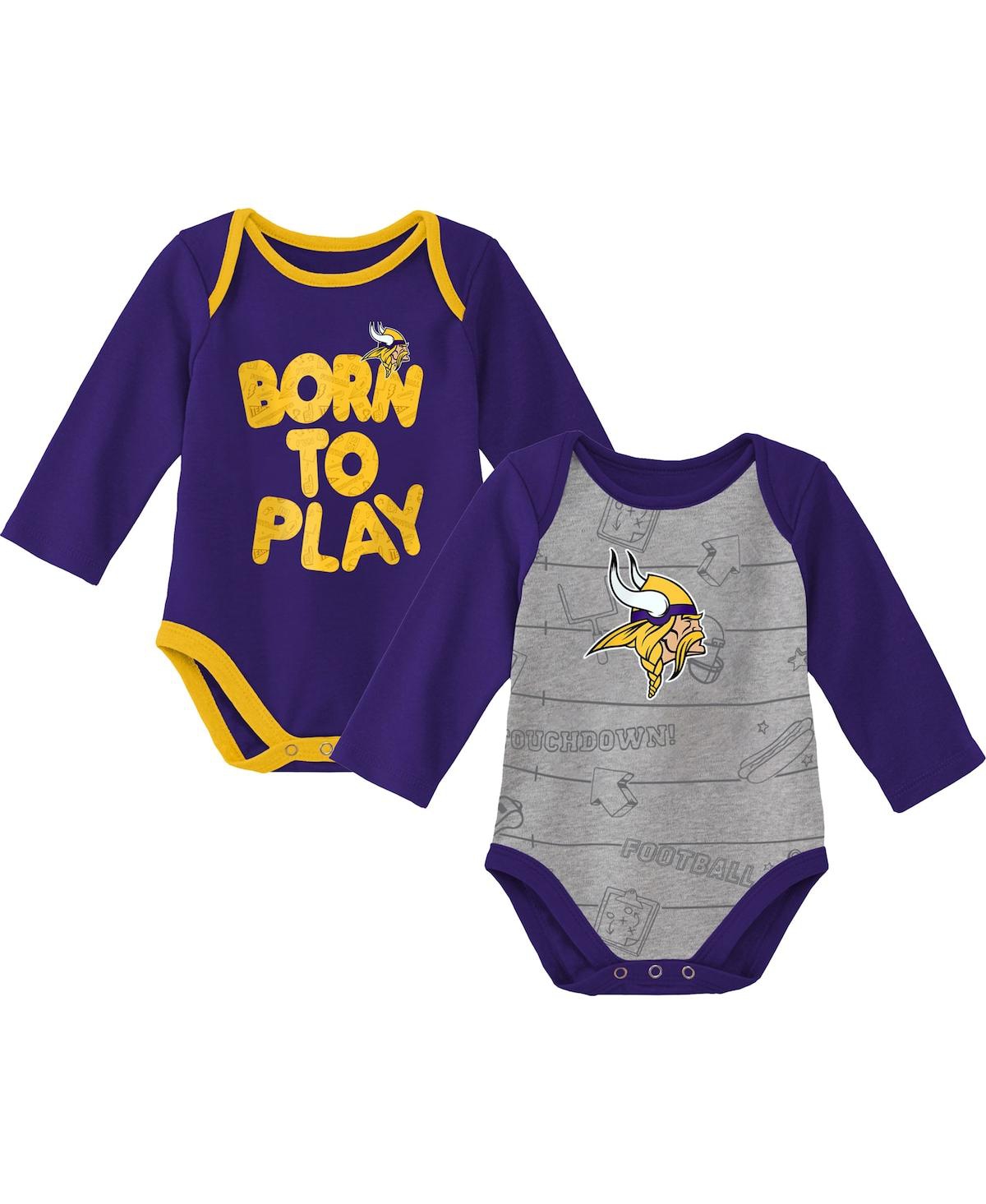 Shop Outerstuff Newborn And Infant Boys And Girls Purple, Heathered Gray Minnesota Vikings Born To Win Two-pack Long In Purple,heathered Gray