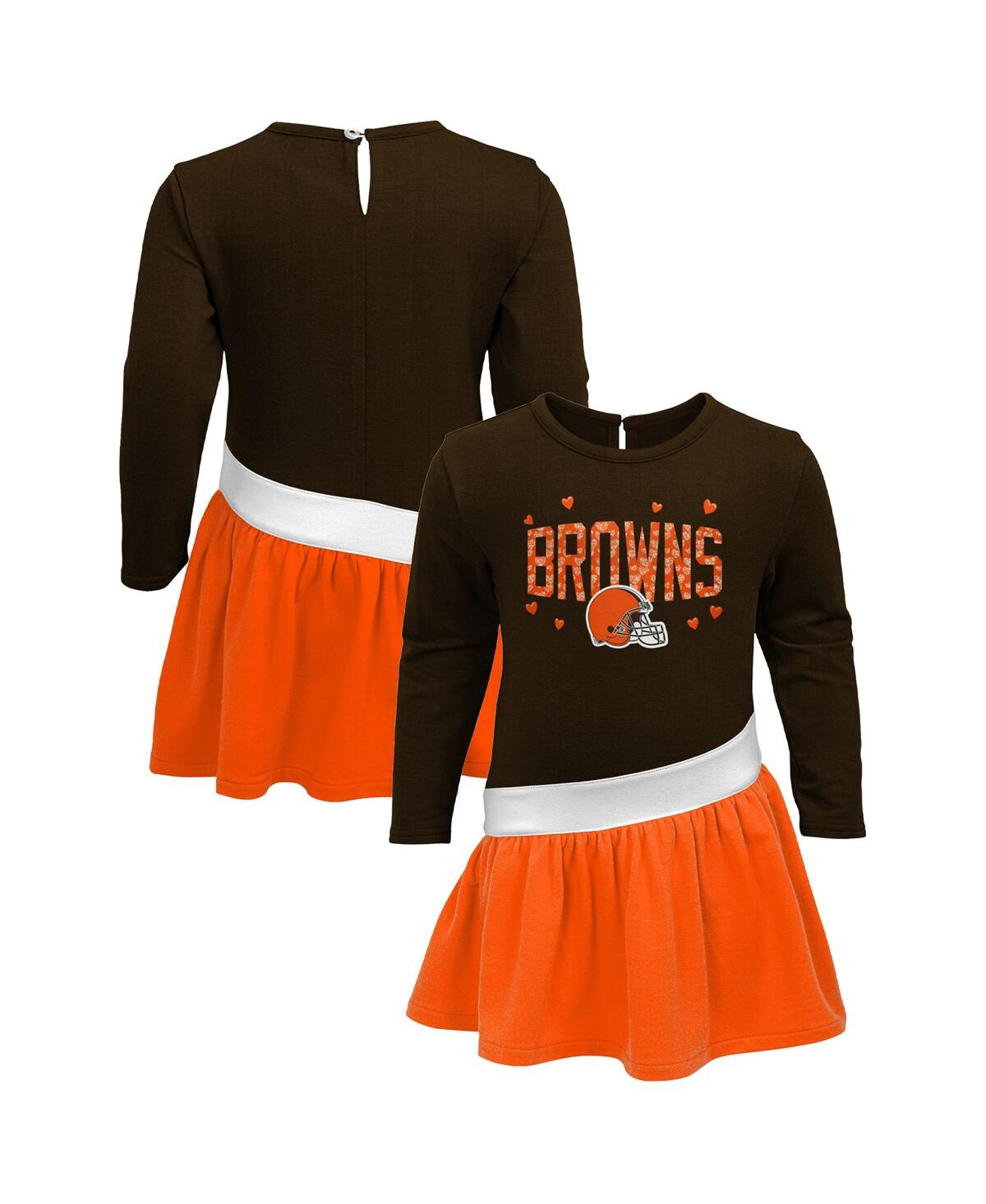 Shop Outerstuff Girls Preschool Brown, Orange Cleveland Browns Heart To Heart Jersey Tri-blend Dress In Brown,orange