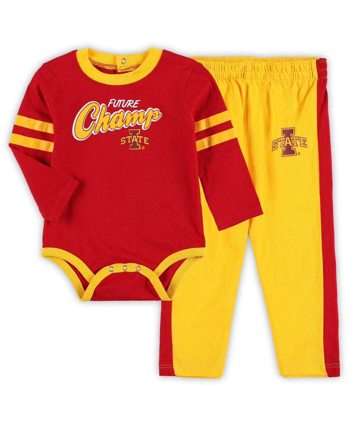 Shop Outerstuff Infant Boys And Girls Cardinal, Gold Iowa State Cyclones Little Kicker Long Sleeve Bodysuit And Swea In Cardinal,gold