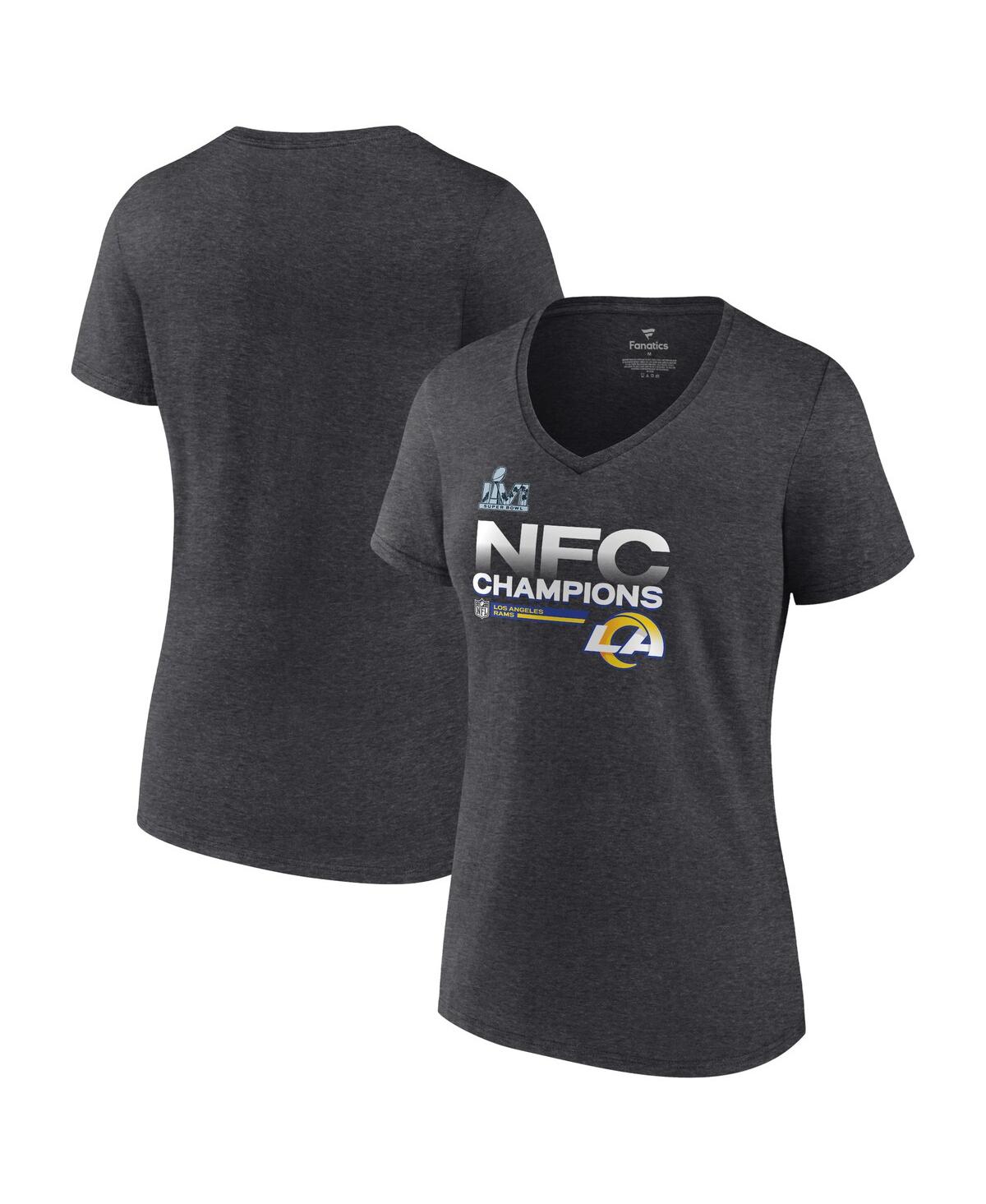 Women's FanaticsLos Angeles Rams 2021 Nfc Champions Locker Room Trophy Collection V-Neck T-shirt - Heathered Charcoal