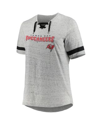 Women's Heather Gray Tampa Bay Buccaneers Plus Size Lace-Up V-Neck T-shirt