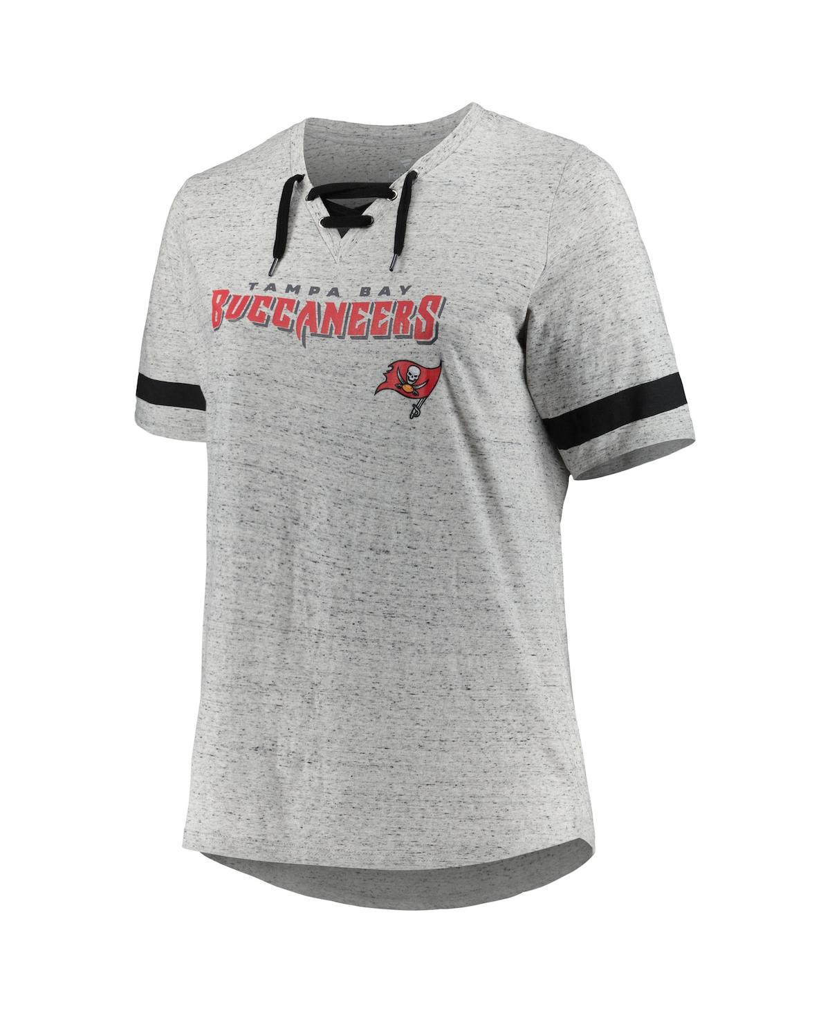 Fanatics Women's Heather Gray Tampa Bay Buccaneers Plus Size Lace-up V-neck T-shirt In Heather Gray
