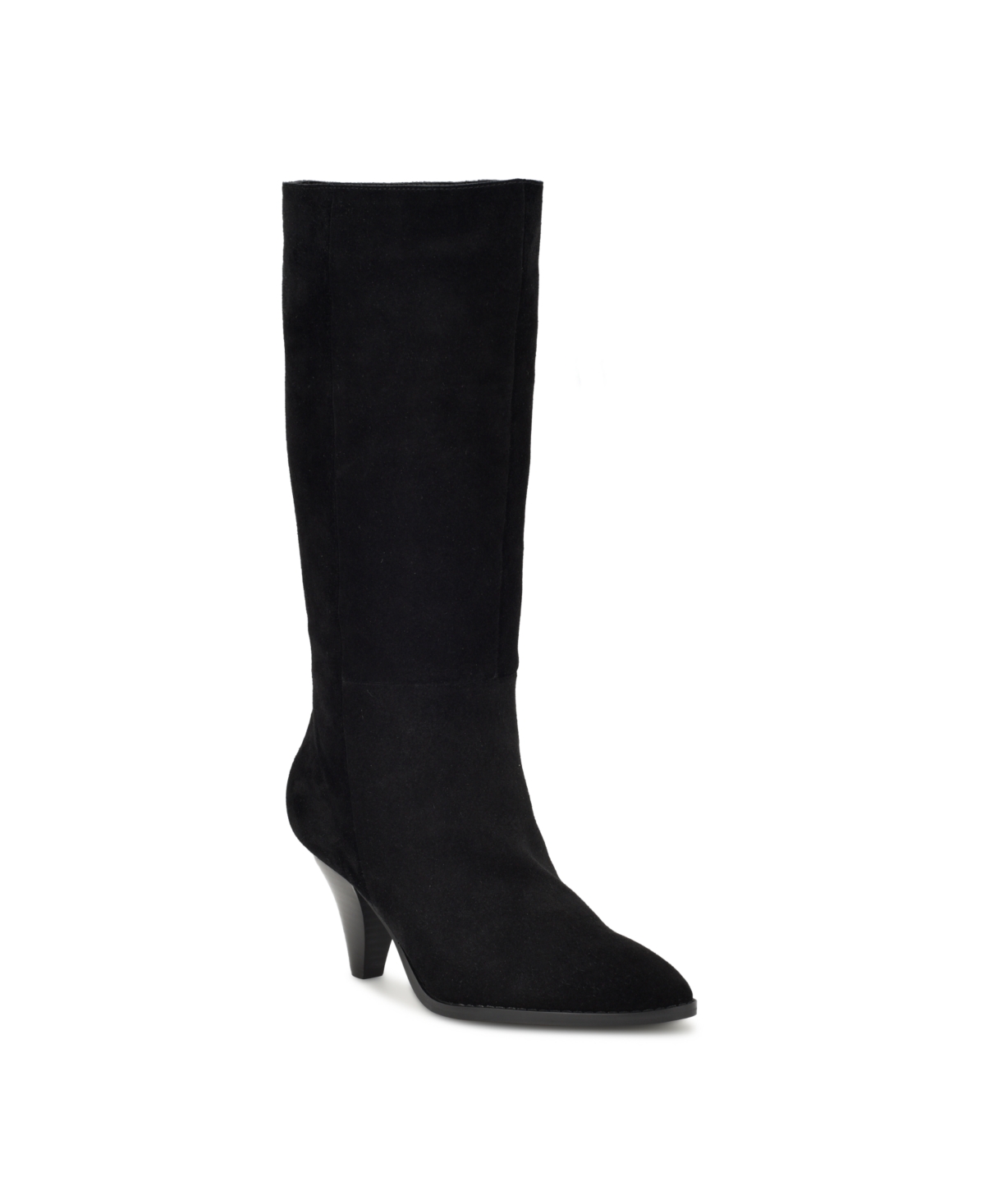 Nine West Women's Ceynote Almond Toe Cone Heel Dress Boots In Black Suede