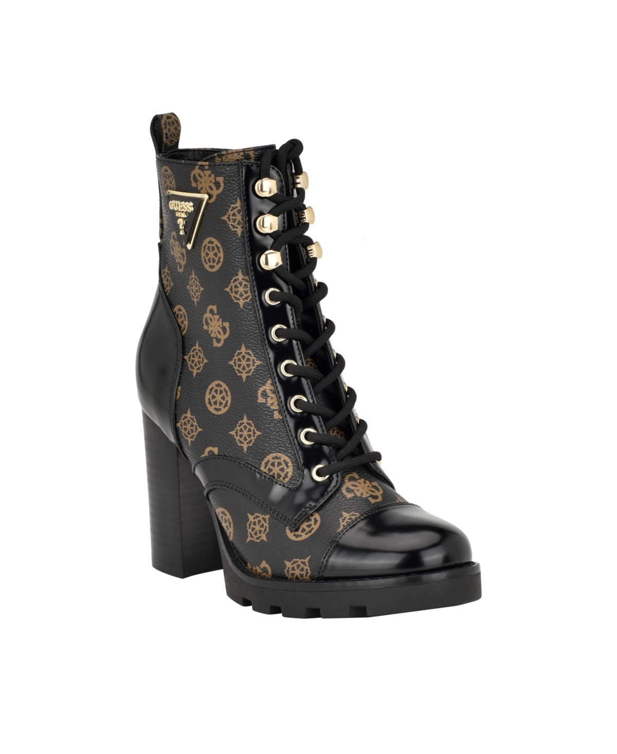 Guess Women's Neadyn Heeled Lug Sole Lace Up Hiker Booties In Black