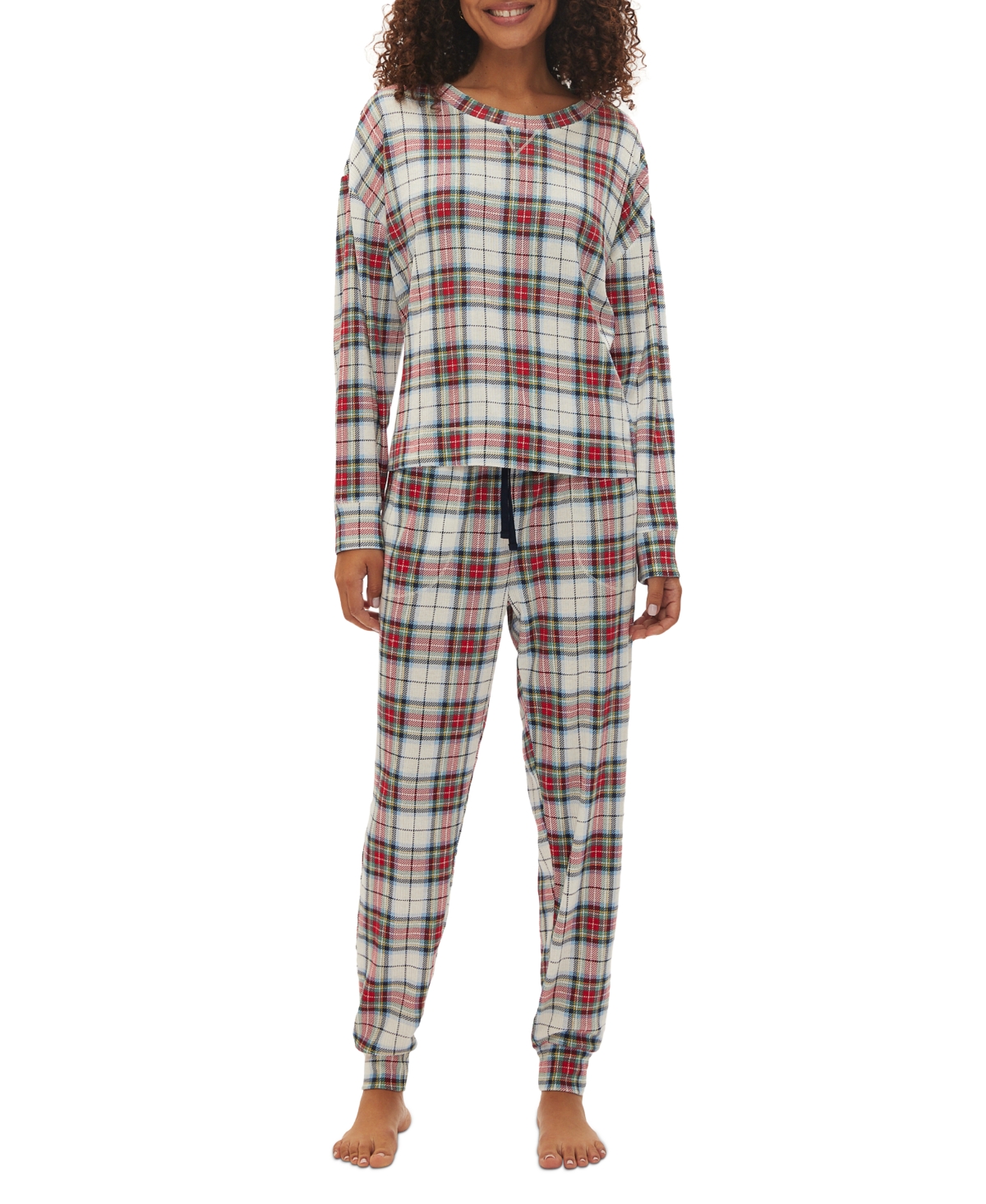 GapBody Women's 2-Pc. Packaged Long-Sleeve Jogger Pajamas Set - Ivory Frost Plaid