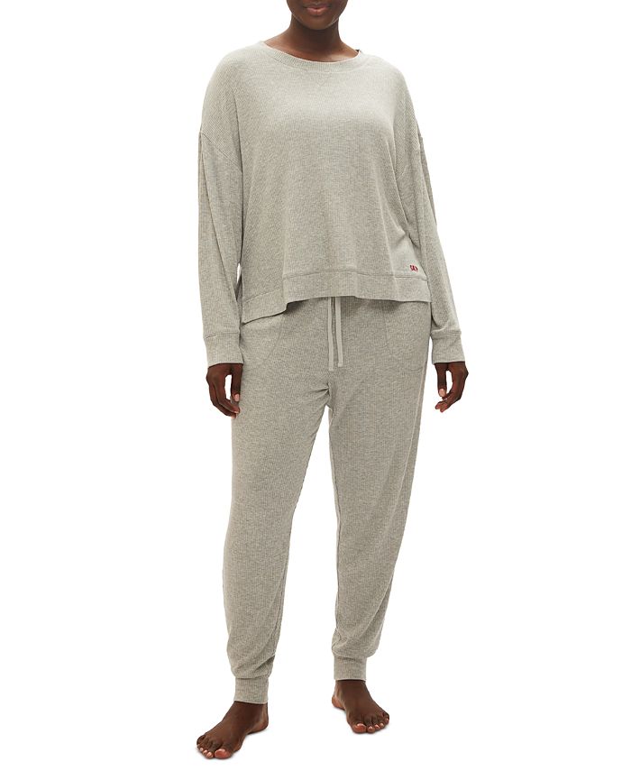 Calvin Klein Womens 2 Piece Fleece Pajama Set (Black,Large) 