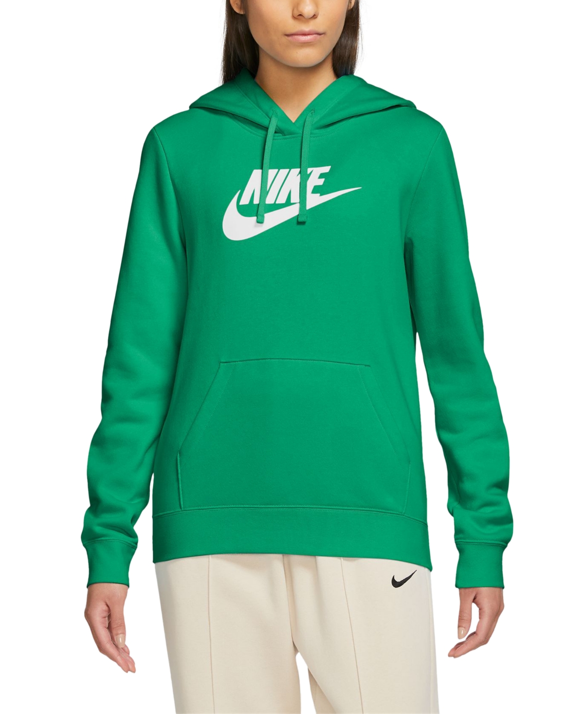 Nike Women's Sportswear Club Fleece Logo Pullover Hoodie In Stadium Green,white