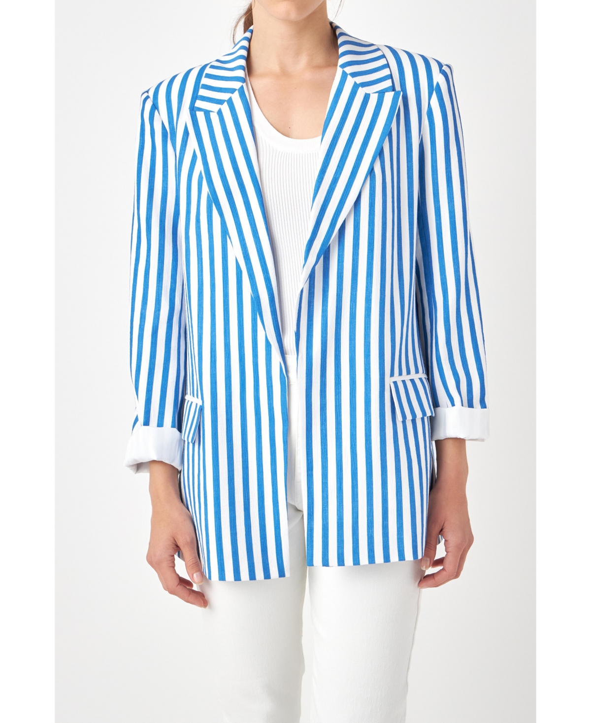 Women's Striped Pocketed Blazer - Blue stripe