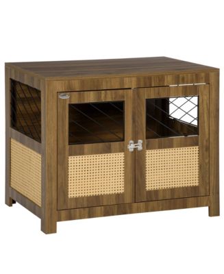 View of PawHut Dog Crate Furniture with Soft Cushion, Dog Crate End Table with ...