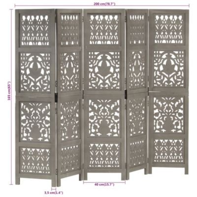 Hand Carved 5-Panel Room Divider Gray 78.7"x65" Solid Mango Wood