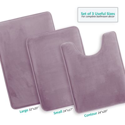 Ultra-Soft Plush Memory Foam Non-Slip Bath Rug Set with Tiled Design, 3-Piece