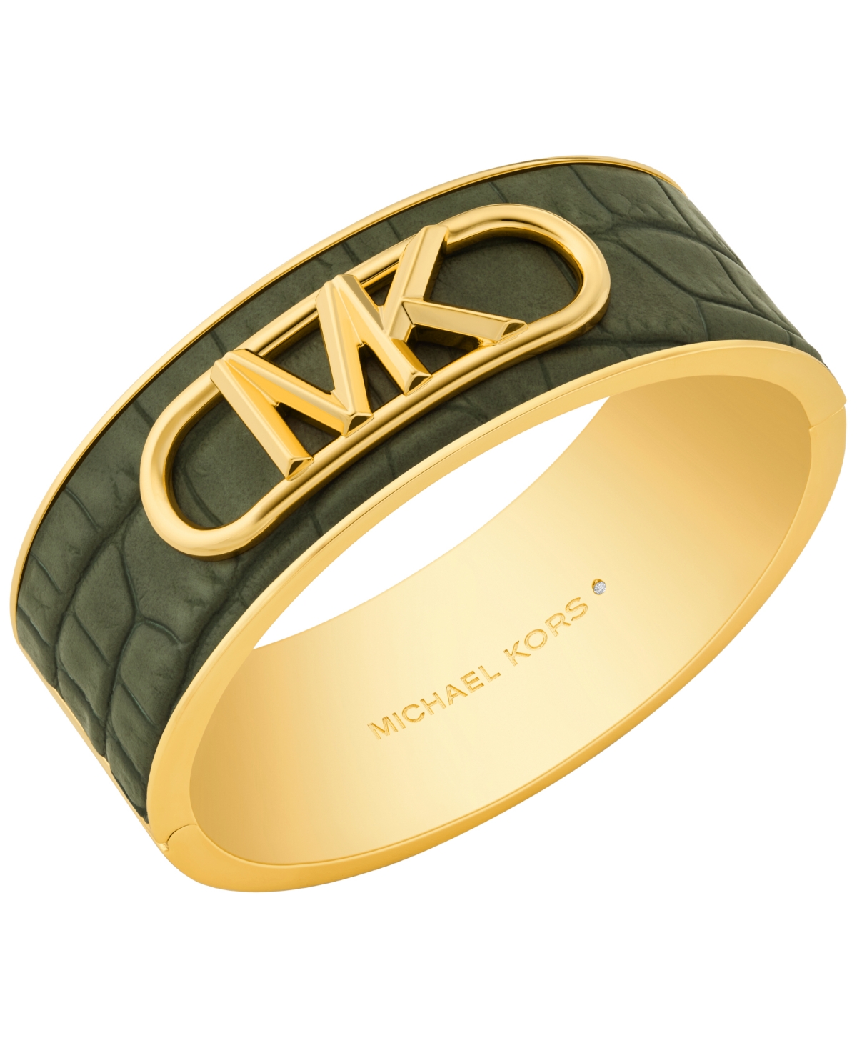 Michael Kors 14k Gold Plated Croc Empire Bangle Bracelet In Black