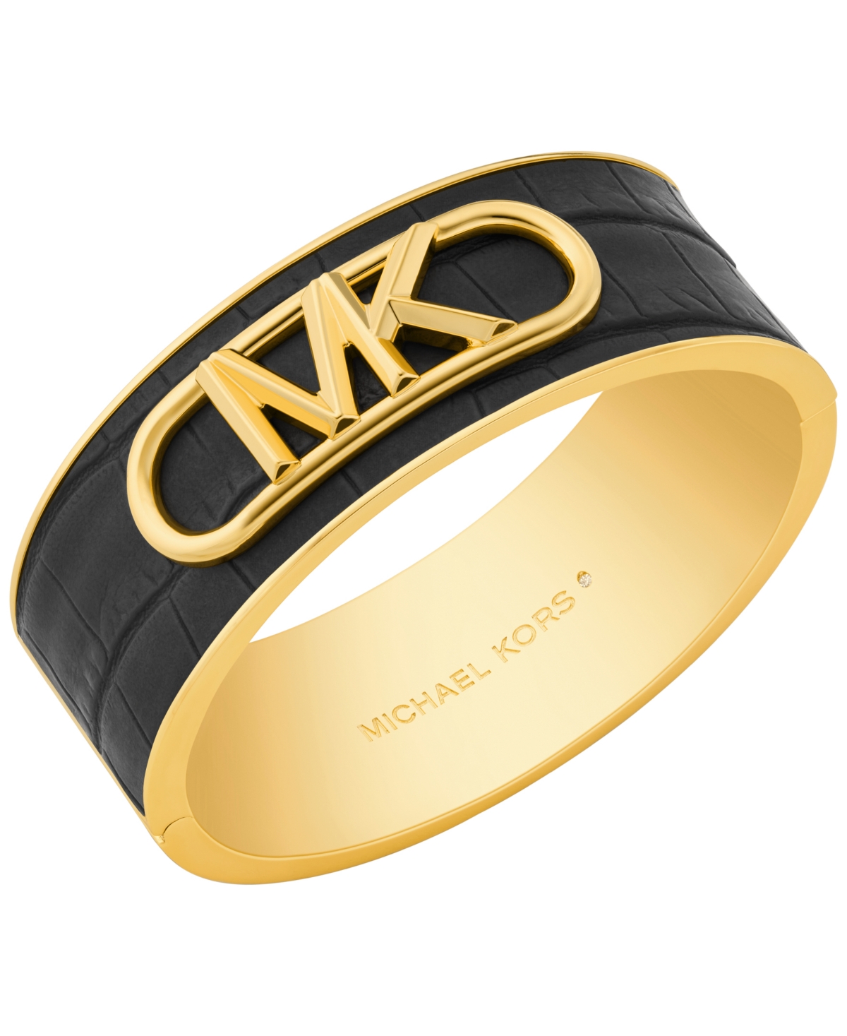 Shop Michael Kors 14k Gold Plated Croc Empire Bangle Bracelet In Black