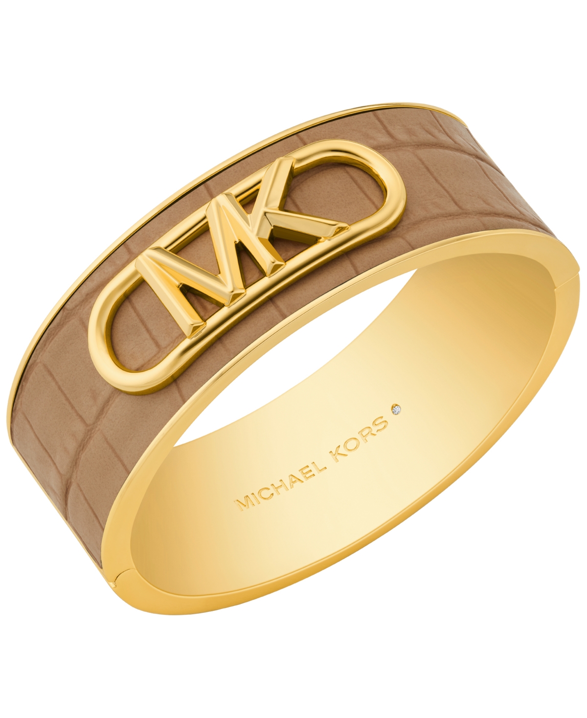 Shop Michael Kors 14k Gold Plated Croc Empire Bangle Bracelet In Tan Croc