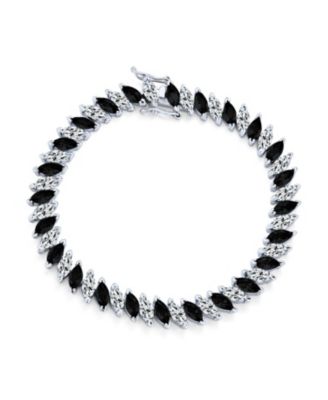 Cubic Zirconia Marquise Shape CZ 25 CTW Alternating Black White Clear Blue Tennis Bracelet 7.5 Inch