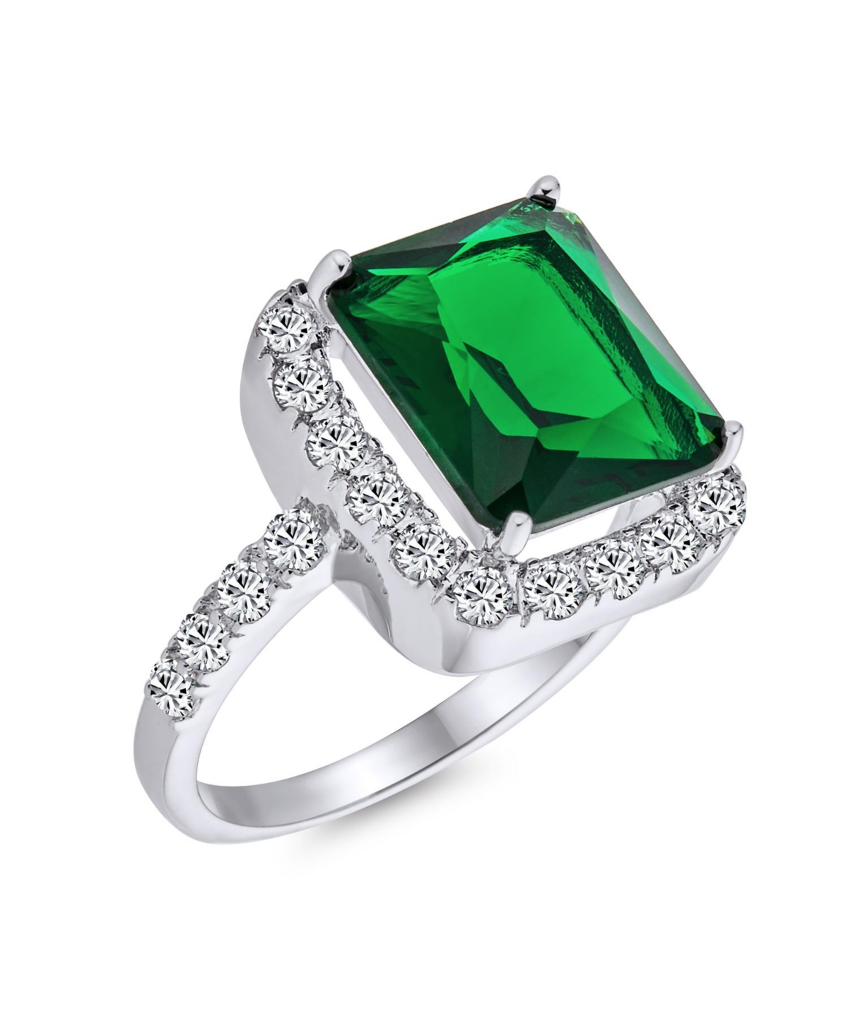 Bling Jewelry Fashion Rectangle Solitaire Cubic Zirconia Cz PaveArt Deco Style Cocktail Statement Ring For Women - Green