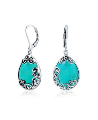 Sterling Silver Stabilized Turquoise Earrings with Pear Teardrop Dangle Sterling Silver Stabilized Turquoise Earrings with Pear Teardrop Dangle
