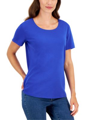 Macy's Karen Scott Women's Persian Blue Short Sleeve V-Neck Tee T-Shirt  Small