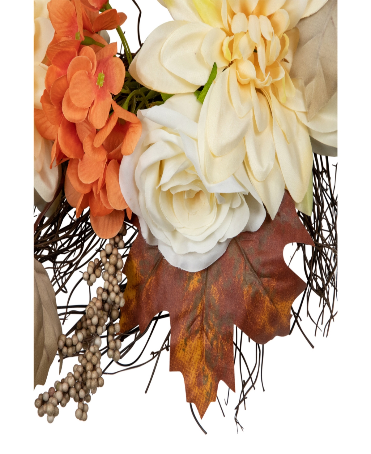 and Cream Floral Fall Harvest Artificial Wreath - Orange