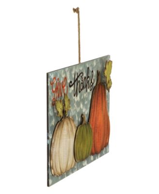 16.5" Give Thanks Fall Harvest Pumpkin Wall Sign