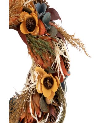 Northlight Sunflower and Straw Artificial Fall Harvest Wreath 12" Unlit ...