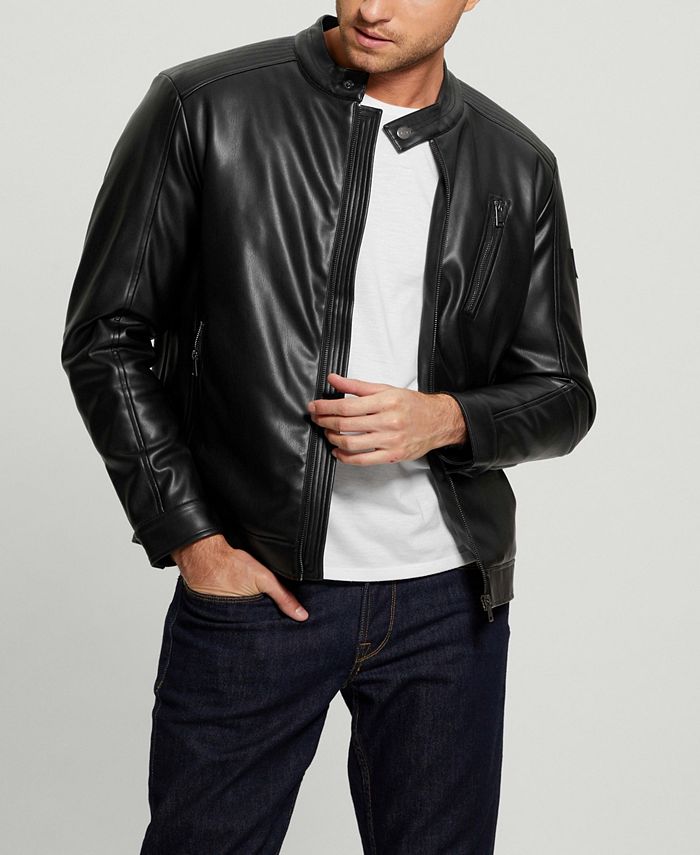 GUESS Men's Leather Biker Jacket - Macy's