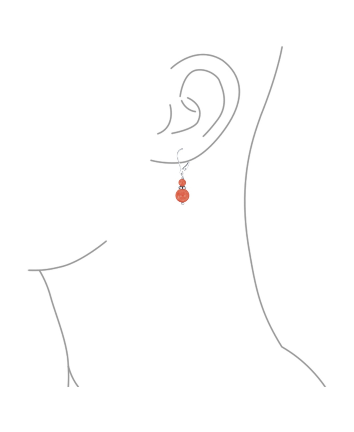 Bling Jewelry Orange Peach Natural Coral Bali Milgrain Edged Beaded Rondel Separator Double Ball Round Drop Dangle Earrings Sterling Silver Lever back