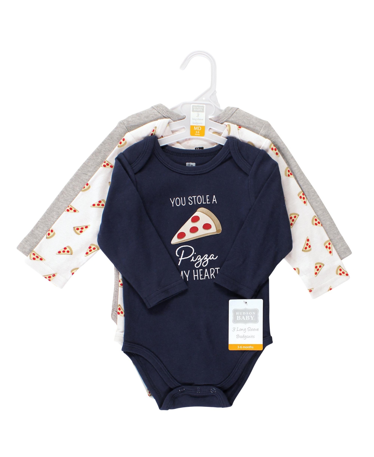 Hudson Baby Baby Boys Cotton Long-Sleeve Bodysuits, 3-Pack - Pizza