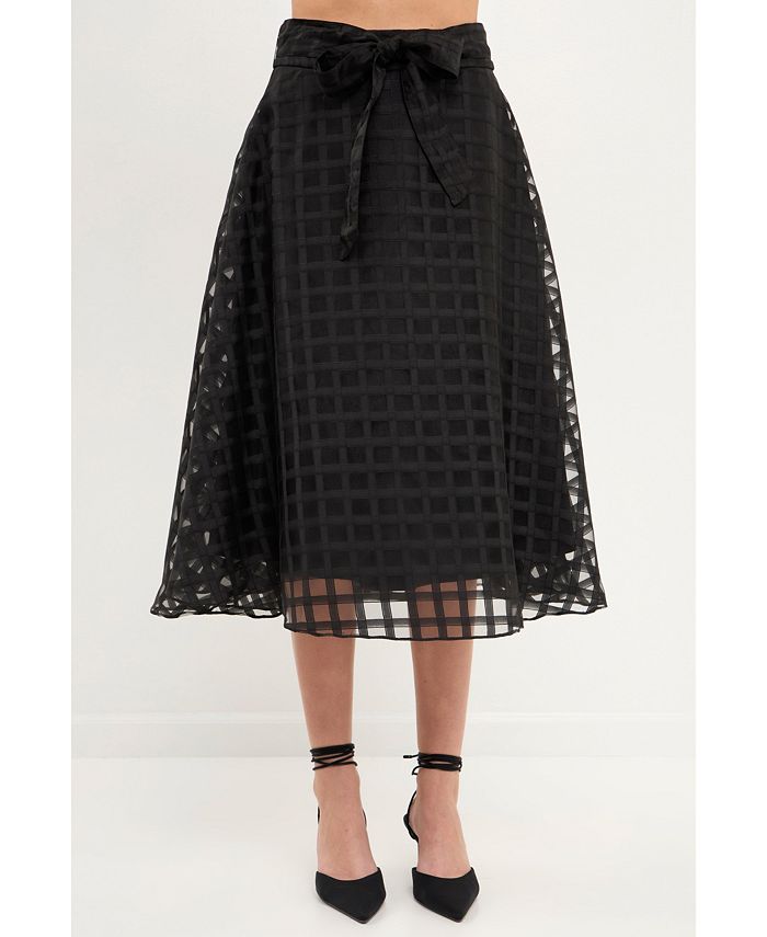 English Factory Women s Plaid Organza Fit Flare Midi Skirt Macy s
