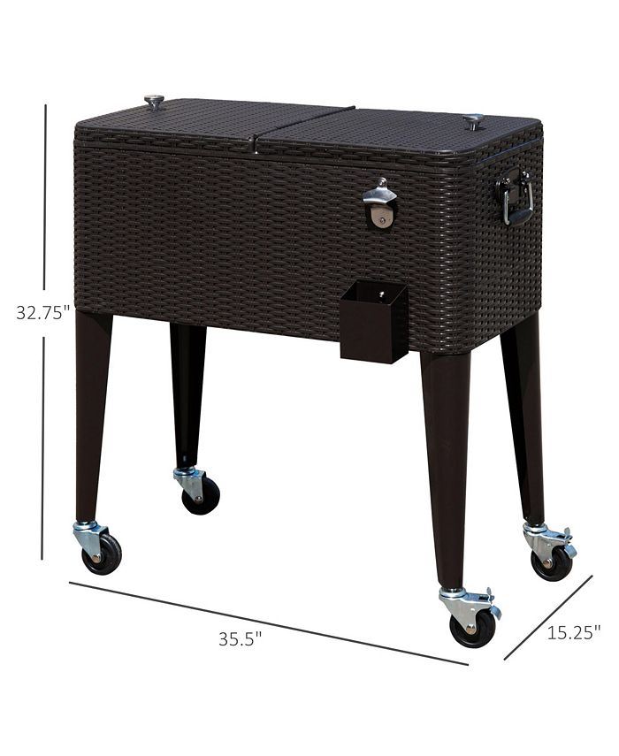 Outsunny 80 QT Rolling Cooling Bins Ice Chest on Wheels Outdoor Stand ...