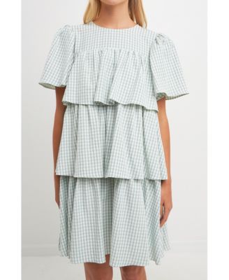 English Factory Women s Gingham Print Tiered Dress Macy s