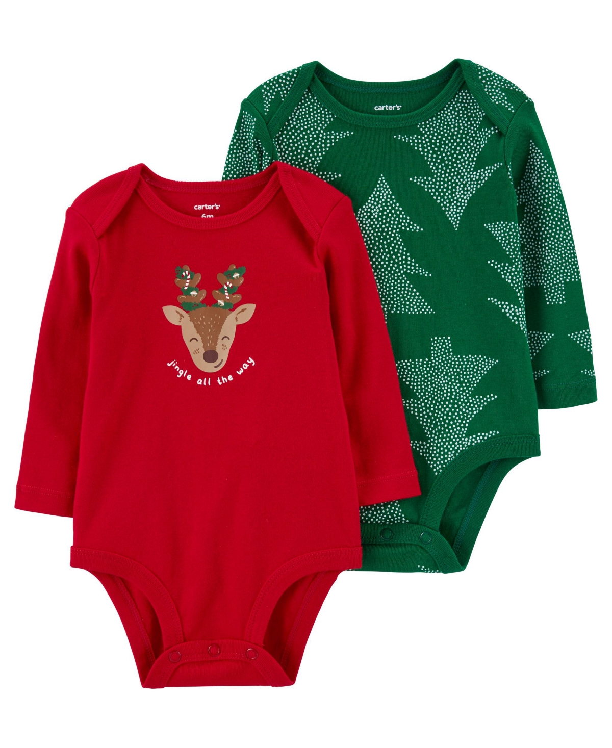 Carter's Baby Boys And Baby Girls Christmas Long Sleeve Bodysuits, Pack Of 2 In Red