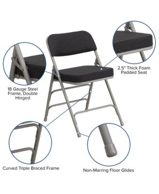 4 Pack Premium Curved Triple Braced & Hinged Fabric Upholstered Metal Folding Chair