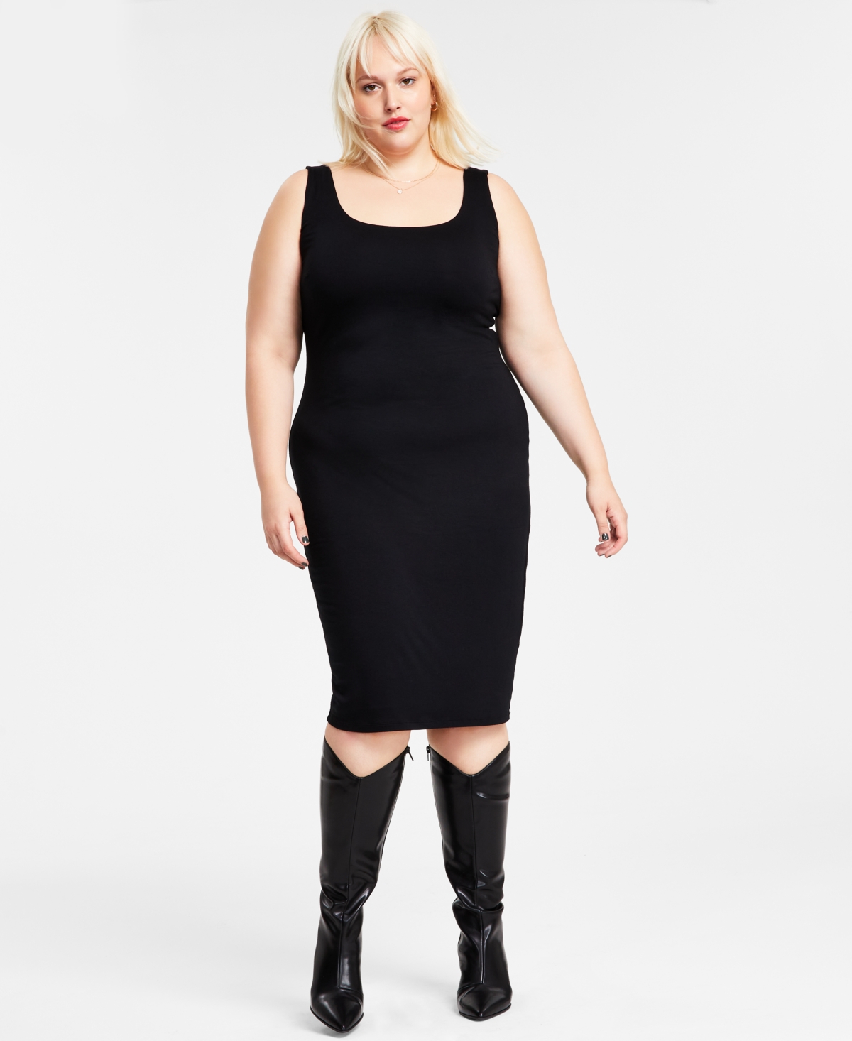 Shop Bar Iii Trendy Plus Size Sleeveless Bodycon Midi Dress, Created For Macy's In Deep Black