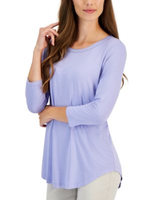 JM Collection Petite Satin-Trim 3/4-Sleeve Top, Created for Macy's - Macy's