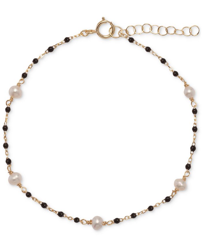 Macy's Cultured Freshwater Pearl (3 4mm) & Enamel Bead Link Bracelet in 18k GoldPlated