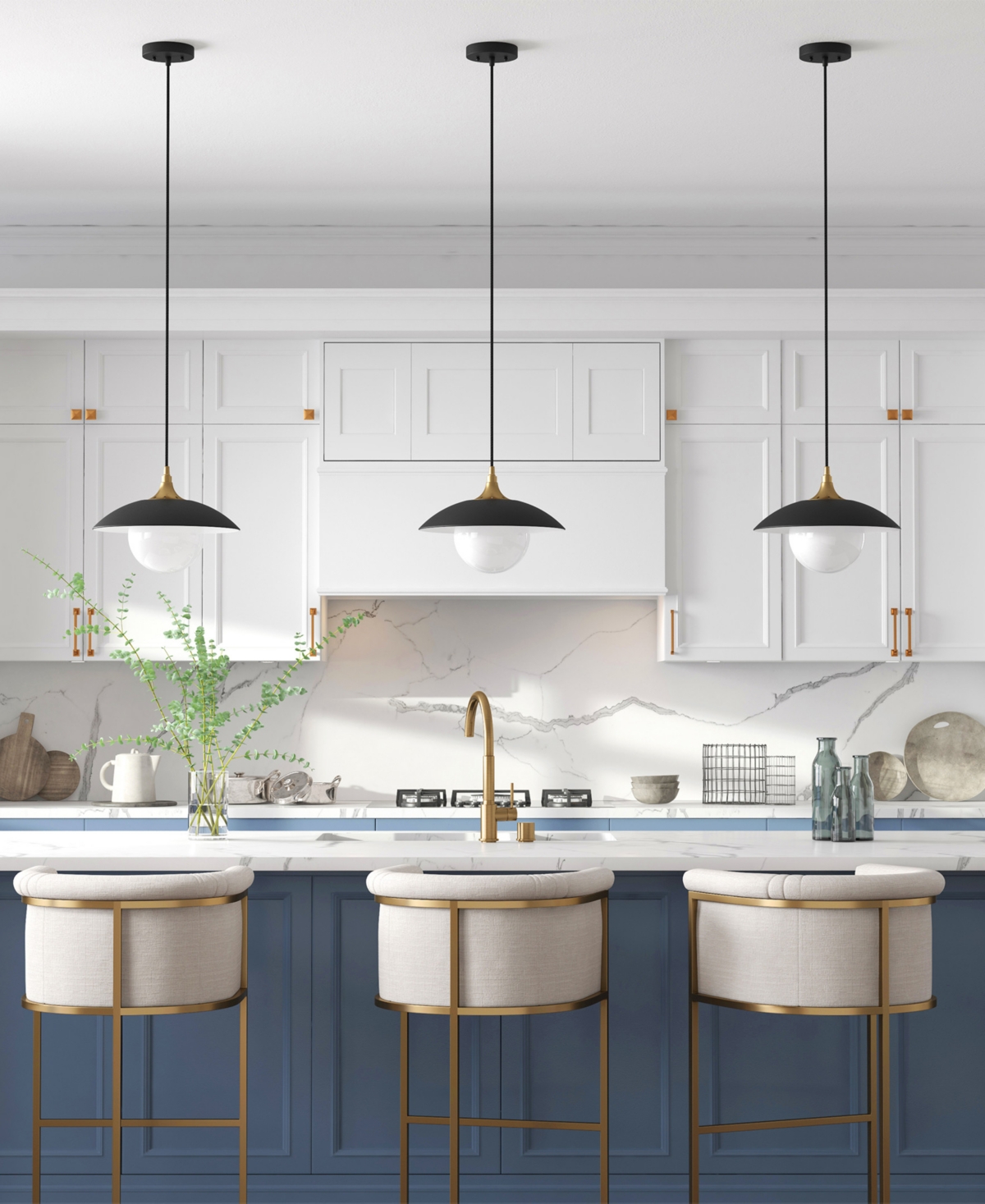 Hudson & Canal Alvia Wide Pendant with Metal, Glass Shade - Brass