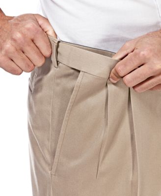 Men's Premium No Iron Khaki Classic Fit Pleat Hidden Expandable Waist Pants