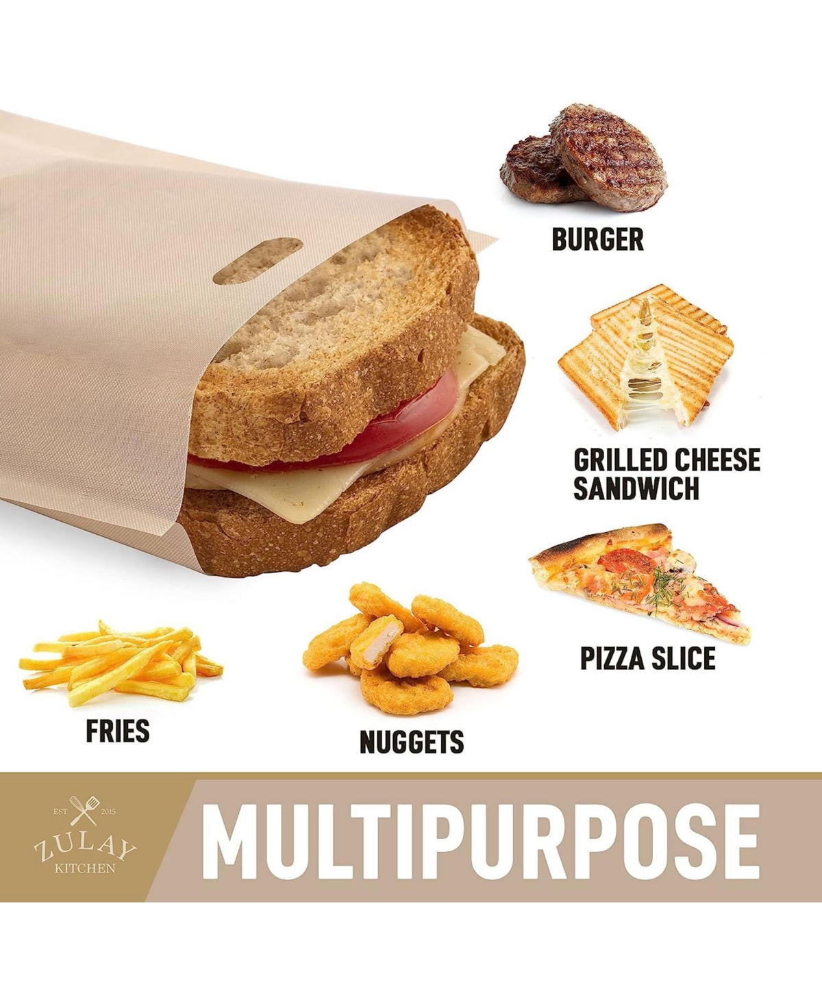 Zulay Kitchen Reusable Toaster Bags For Grilled Cheese Sandwiches 10 pieces