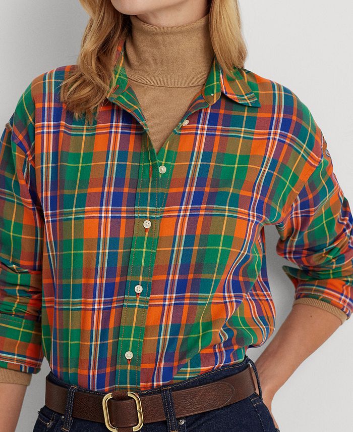 Lauren Ralph Lauren Women's Plaid Cotton Twill Shirt Macy's