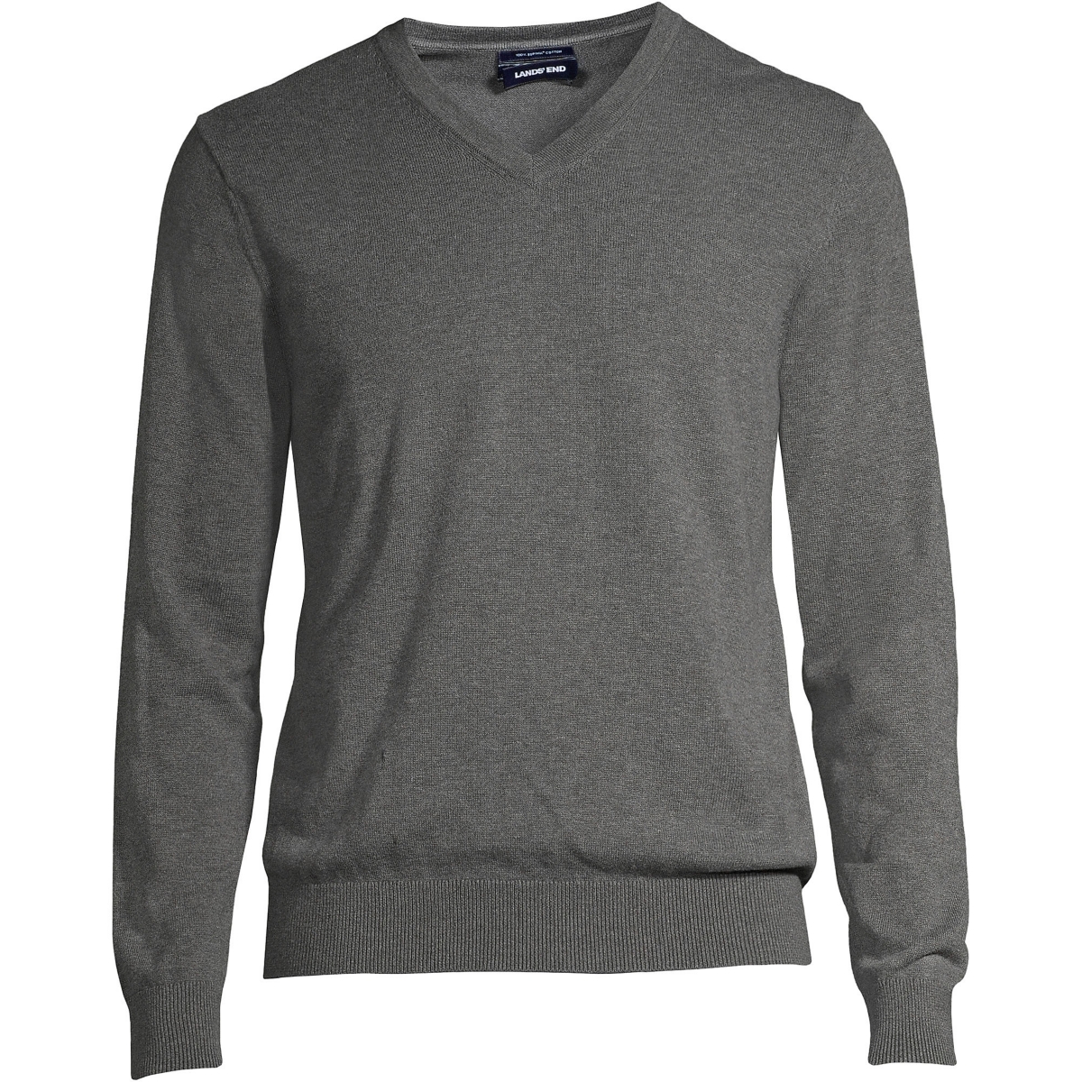 Men's Tall Classic Fit Fine Gauge Supima Cotton V-neck Sweater - Charcoal heather