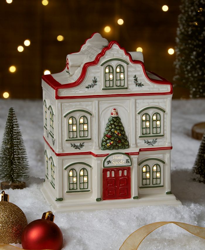 Spode NEW for 2023! Christmas Village LED Lighted Figural Hotel Macy's