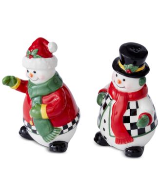 Christmas Tree Black & White Snowman Salt & Pepper