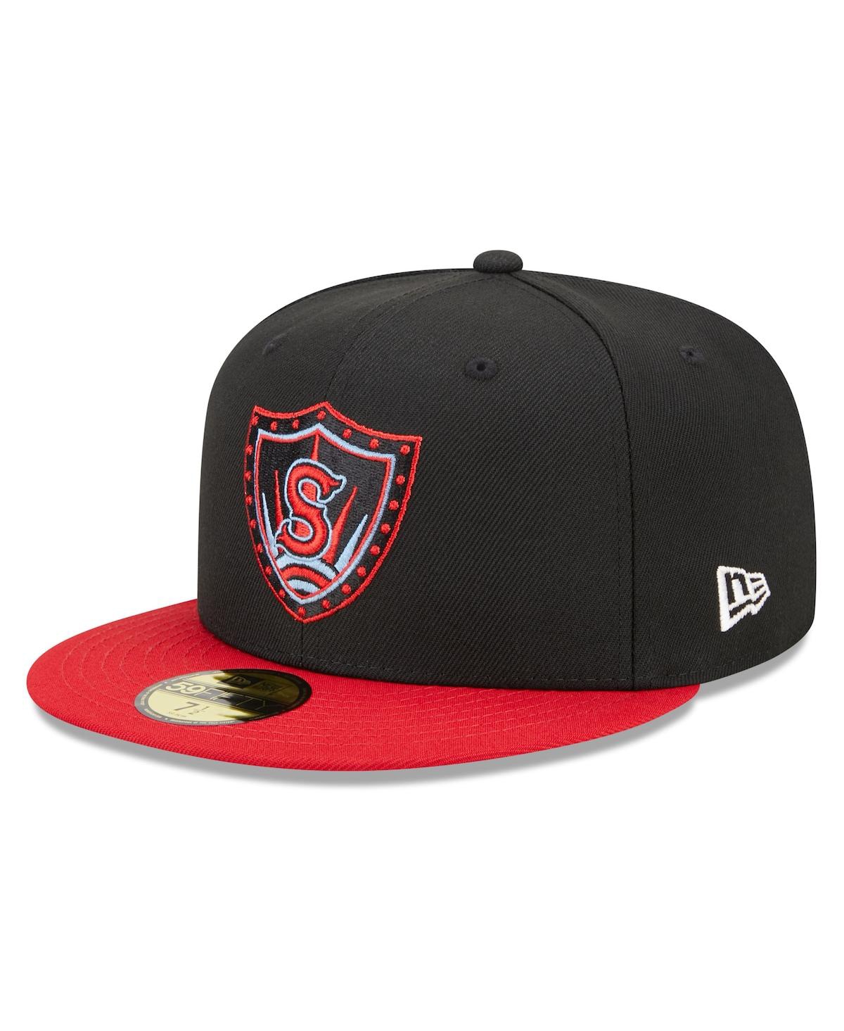 New Era Men's  Black, Red Spokane Indians Marvel X Minor League 59fifty Fitted Hat In Black,red