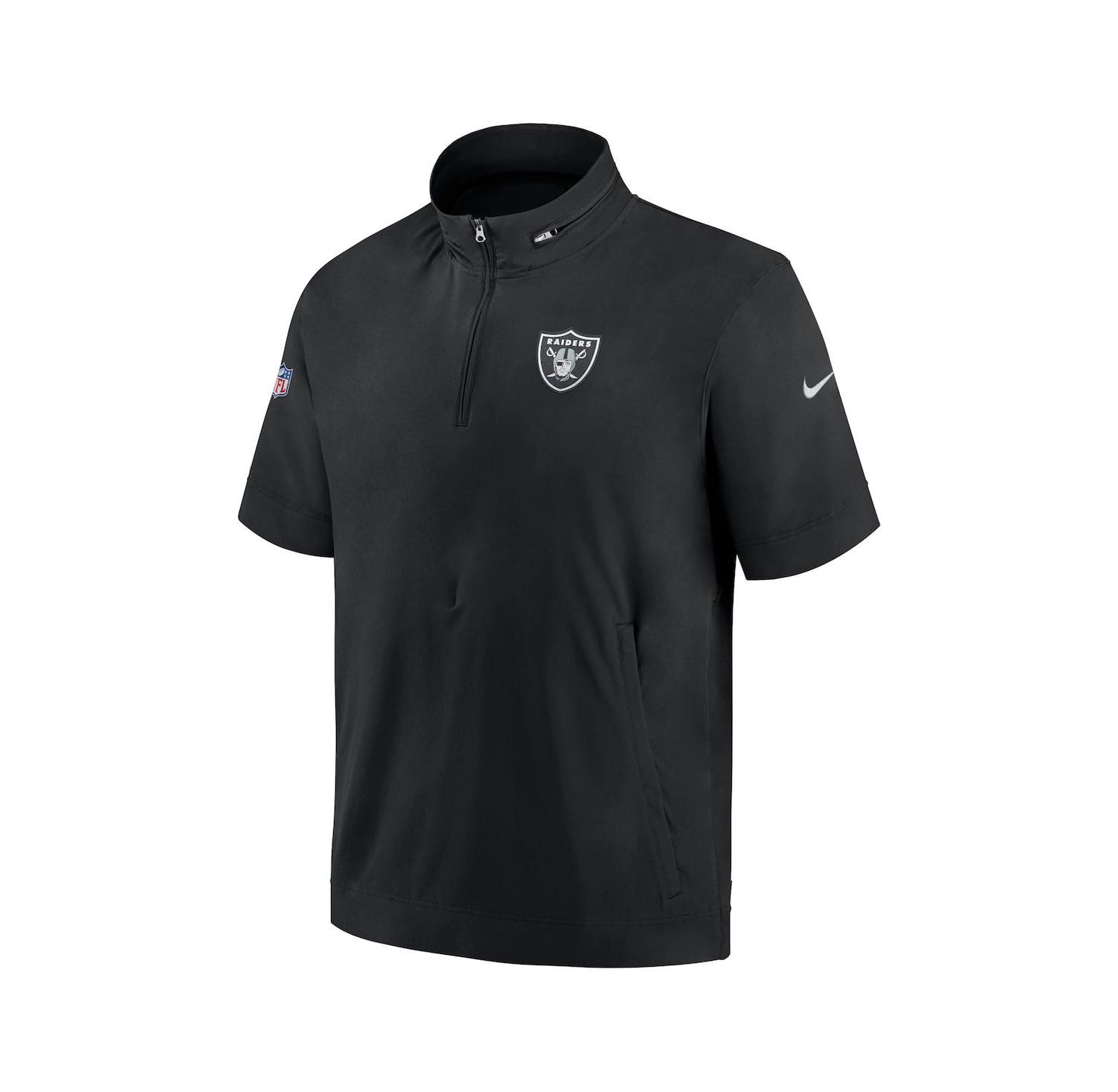 Men's Black Las Vegas Raiders Sideline Coach Short Sleeve Hoodie Quarter-Zip Jacket