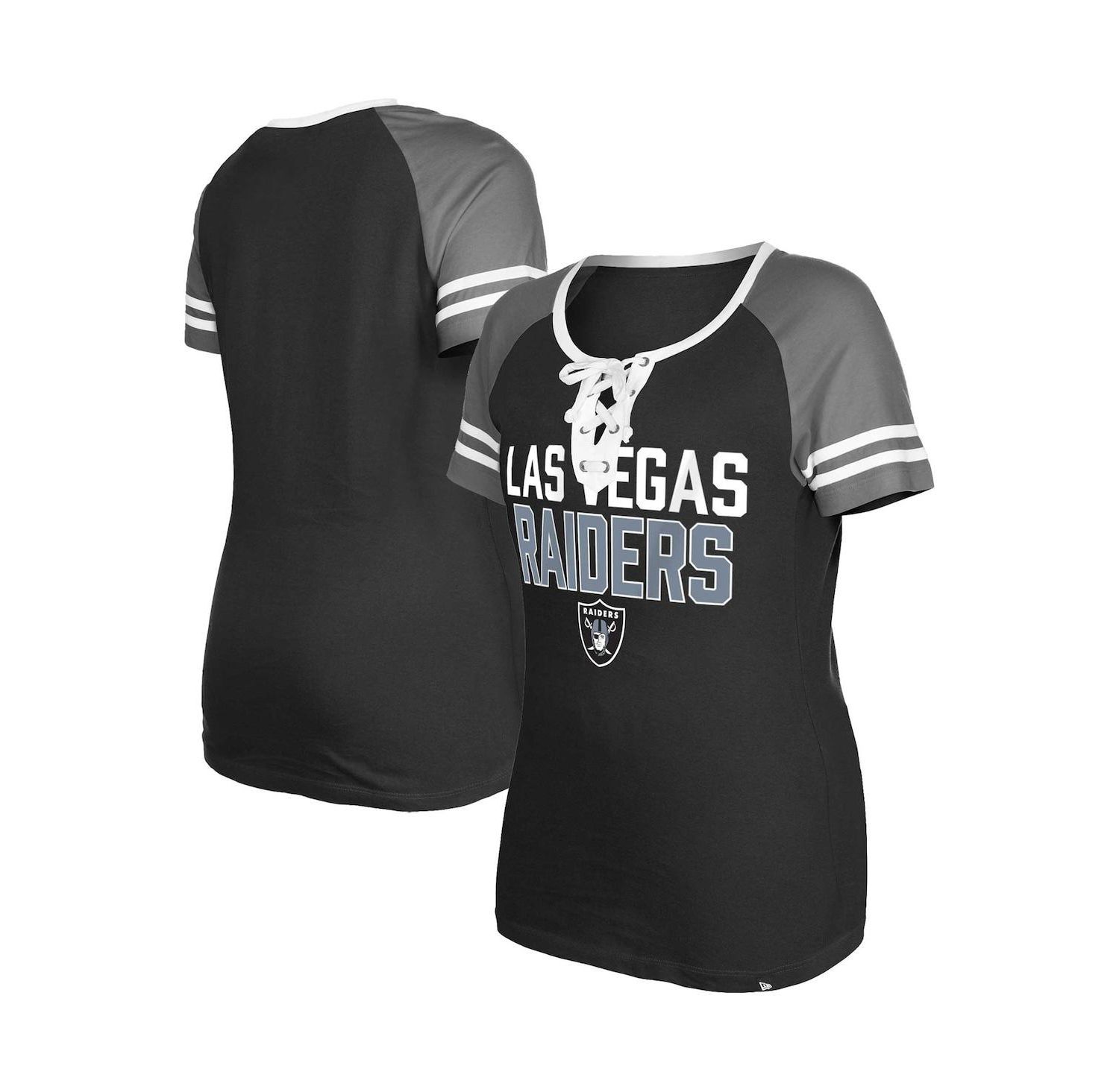 Women's Black Las Vegas Raiders Raglan Lace-Up T-shirt